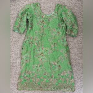 Salwar Kameez Green Embroidered Long Sleeve Women's Dress